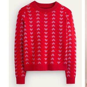 Boden Jacquard Sweater, Cranberry Hearts, S